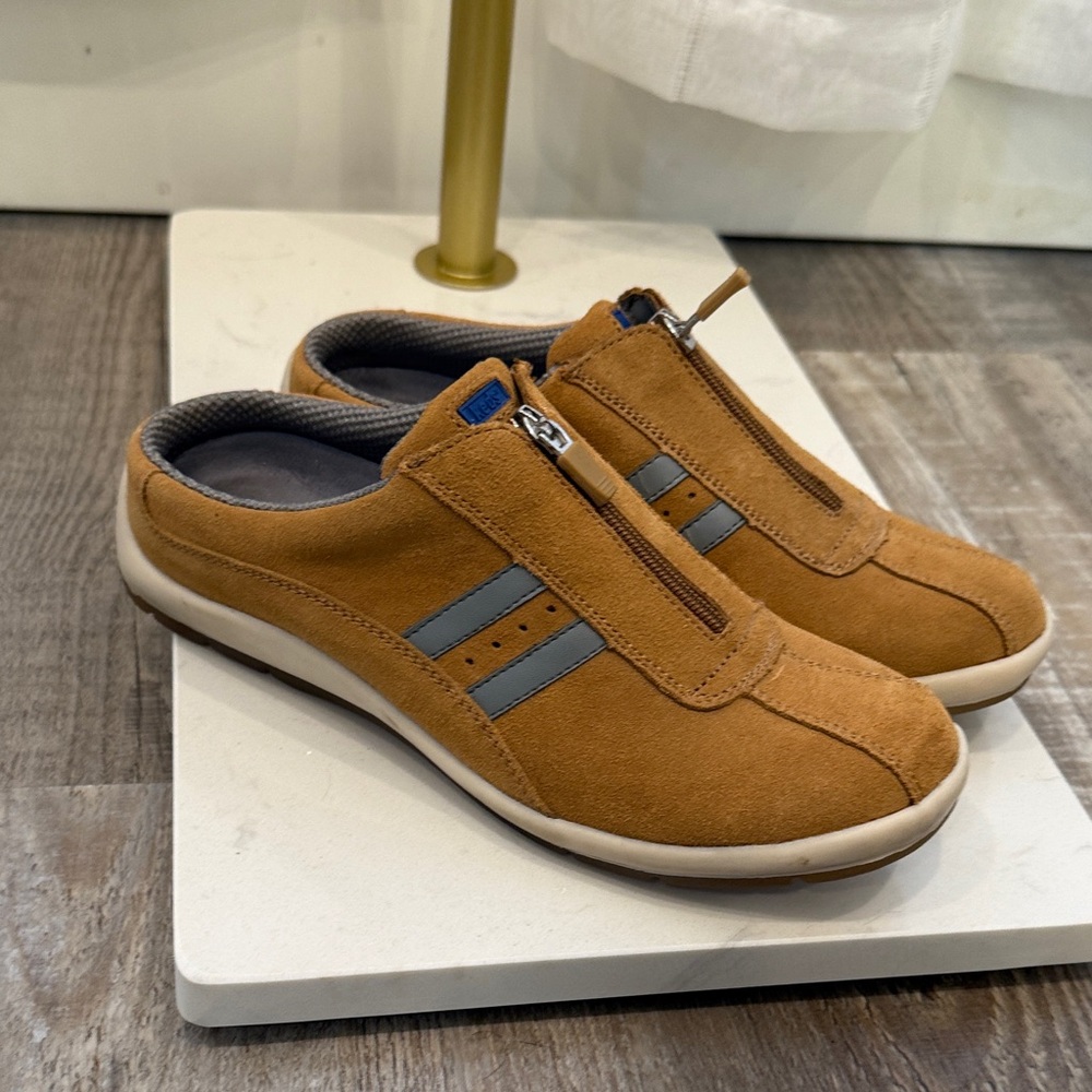 Keds Women's Tan Flats with Gray Stripes